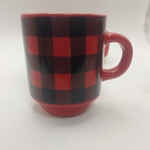 Set of 4 Red Black Buffalo Plaid Stacking 2 oz Expresso Cups
